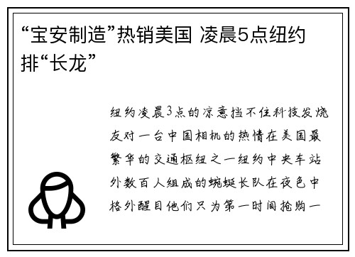 “宝安制造”热销美国 凌晨5点纽约排“长龙”